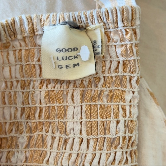 Good Luck Gem Peplum Striped Tan Women's Blouse Small - Picture 5 of 5